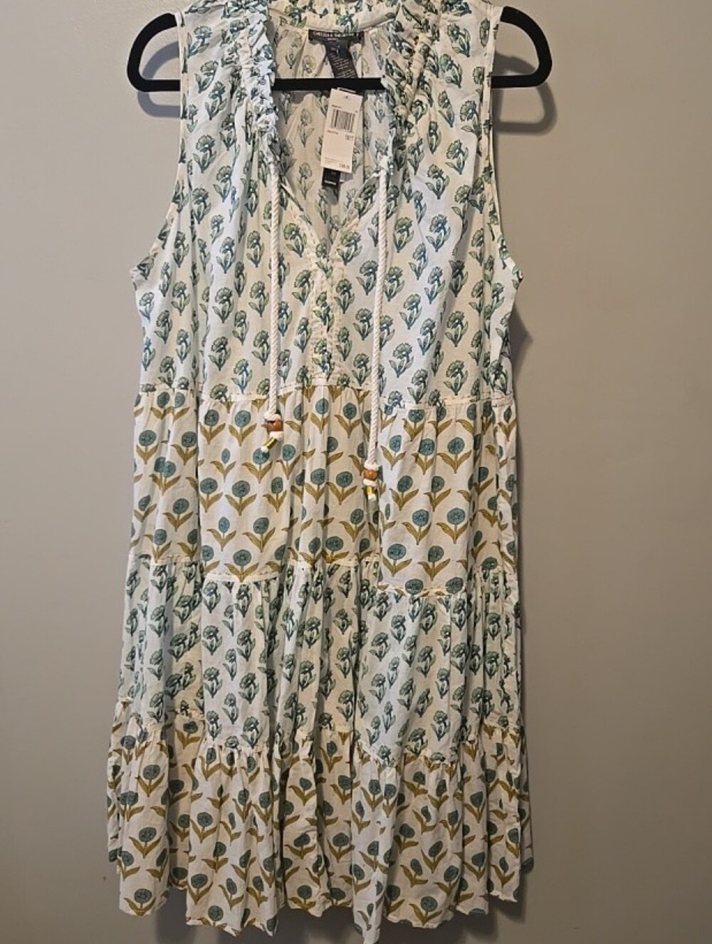 Chelsea & Theodore. Women's Dress Sz. 1x White Greem Floral Boho Cottagecore